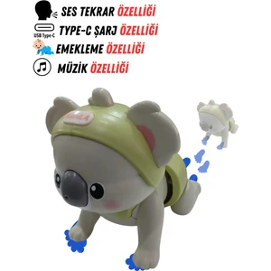 Emeklemeye Yardımcı Typ C Şarjlı , Ses Tekrar Özellikli Müzikli ,emekleyen Hayvan Figür Oyuncak
