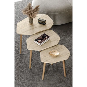 Gold Falez Zigon Sehpa 3'lü Set Ahşap Ayaklı Renkli Suntalam Üst Yüzey 60 cm Genişlik