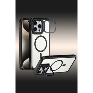 iPhone 11 Pro Max Uyumlu Standlı Kamera Kısmı Cam Korumalı Arkası Mat Renkli Magsafe Kılıf