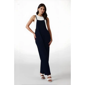 Kadın Lacivert Ayarlanabilir Askılı Cepli Bol Paça Bahçıvan Tulum HZL22S-BD170191