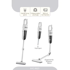 SVC-8625 Elektrikli Süpürge Beyaz Renk, 600 Watt Güçlü Emiş, 0,8 L Toz Haznesi ile Kolay Kullanım