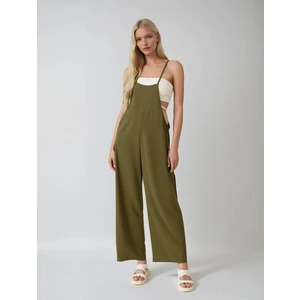 Kadın Haki Ayarlanabilir Askılı Cepli Bol Paça Bahçıvan Tulum HZL22S-BD170191