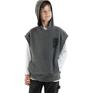 Erkek Çocuk Kapüşonlu Kolsuz Gri Sweatshirt