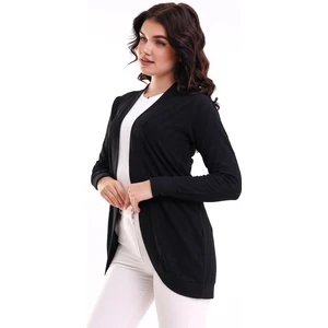 Bumpe Kadın Siyah Uzun Kollu Oval Etek Örme Jakarlı Esnek Penye Hırka & Kaftan & Hicab & Tesettür Hırka