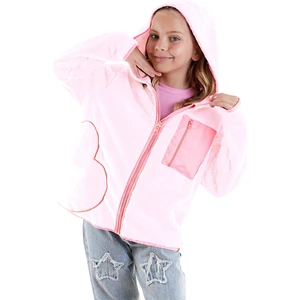 Kalp Cepli Kız Çocuk Pembe Peluş Mont