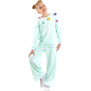 Kız Çocuk Ponponlu Mint Eşofman Takımı