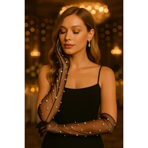 Şık Incili Gelin Düğün Eldiveni Özel Geceler Için Beyaz Uzun Tül Eldiven