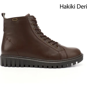 Kadın Kahve Fermuarlı Kauçuk Taban Hakiki Deri Postal Bot
