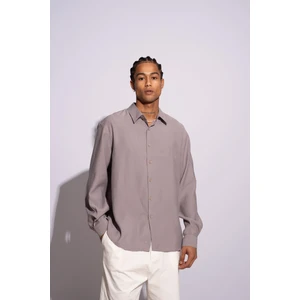 Erkek Uzun Kollu Oversize Dökümlü Modal Gömlek Gri	