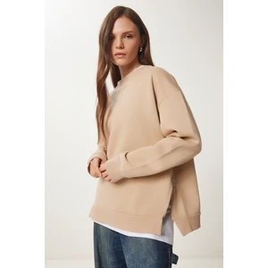 Fermuar Detaylı Şardonlu Sweatshirt LUB0003 Vizon