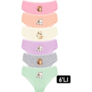 Kız Çocuk Külot 6'lı Baskılı (%96 Pamuk - %4 Elastan)