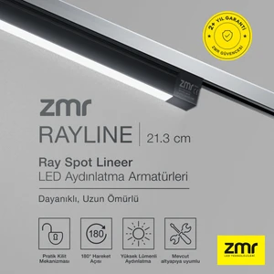 Zmr Rayline Opak Siyah 10W 21.3 cm 3000K Crı 90 Pratik Kilit Mekanizması Ray Spot Lineer LED Aydınlatma