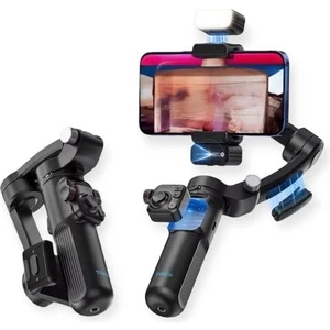 M03 3 Eksenli Telefon Gimbalı - Kamera Takip Özellikli, LED Işık + Dahili Mikrofonlu Vlog Çekim Seti