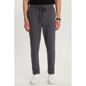 Erkek Slim Fit Pamuklu Beli Bağlamalı Yan Cepli Katlamalı Paça Jogger Antrasit Pantolon