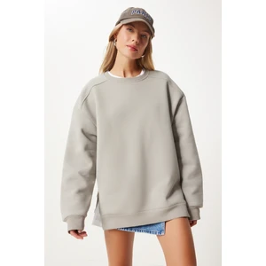 Fermuar Detaylı Şardonlu Sweatshirt LUB0003 Taş Grisi