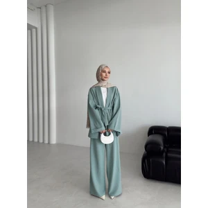 Kadın Oversize Dokuma Kumaş Kuşaklı Tunik-Pantolon Alt Üst Takım,ikili Takım