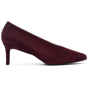 Kadın Bordo Kısa Ince Topuklu Süet Deri Stiletto 25AFD184910