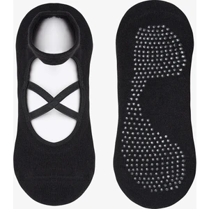 Siyah Kaydırmaz Taban Çapraz Bantlı Havlu Taban Babet Çorap