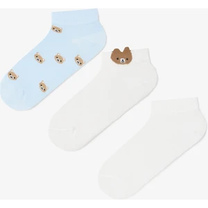 3 Çift Pamuklu Ayı Desenli Patik Çorap
