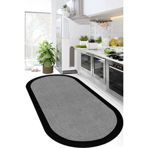 Dijital Kaymaz Gri Jüt Görünümlü Oval Siyah Çerçeveli Mutfak Halısı Salon Halısı Halı Yolluk DC-7027-GRİ Oval
