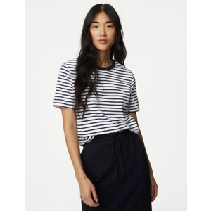 Marks & Spencer Saf Pamuklu Kısa Kollu Çizgili T-Shirt