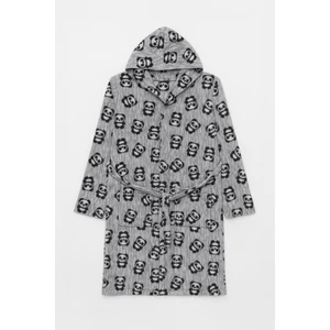 Kadın Kapüşonlu Panda Desenli Polar Sabahlık