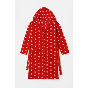 Kadın Kapüşonlu Yıldız Desenli Polar Sabahlık