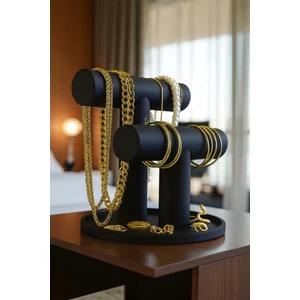 Çift Katlı Siyah Takı Standı – Kolye, Bileklik ve Yüzük Düzenleyici