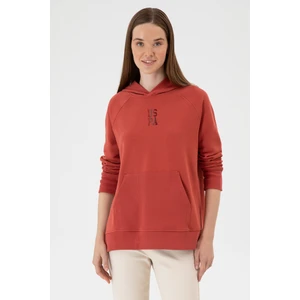 U.S. Polo Assn. Kadın Kiremit Yırtmaçlı Kapüşonlu Sweatshırt 50313611-VR026