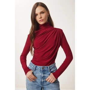 Kadın Büzgü Detaylı Dik Yaka Sandy Bluz