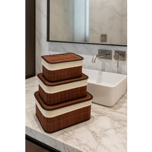 3 Lü Kapaklı Bambu Depolama&organizer Sepeti 36X26X17 cm