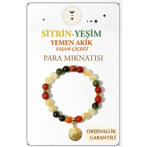 Sitrin Doğal Taşı –yeşim–yemen Akik-Yaşam Çiçeği Bileklik Doğal Taş (Para Mıknatısı)