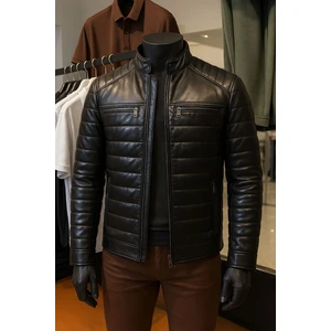 DERİMONTAYA %100 Hakiki Kuzu Deri Mont Siyah Şişme 