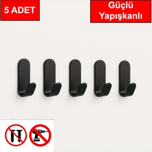 Güçlü Yapışkanlı Askılık 5 Adet Kapı Arkası Bornoz Askılığı Mutfak Askı Banyo Askılık