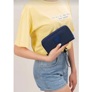 Krinkıl Kumaş Lacivert Çift Gözlü Büyük Boy Cüzdan