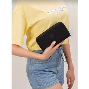 Krinkıl Kumaş Siyah Çift Gözlü Büyük Boy Cüzdan