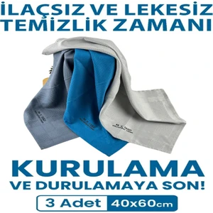3’lü 60×40 cm Sihirli Cam Bezi – Iz Bırakmayan Mikrofiber Cam ve Ayna Temizlik Bezi