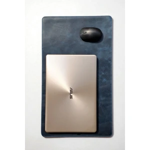 MAT DERİ Gerçek Deri Masa Matı 60 x 35 cm Oyuncu Mouse Pad Hakiki Deri Laptop Bilgisayar Altlığı Mavi