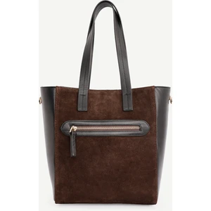 Fermuar Detaylı Deri Garnili Süet Omuz Çantası