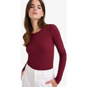 Slim Fit Dar Kesim Basic Düz Fitilli Kaşkorse Uzun Kollu Tişört E5767AX25AU