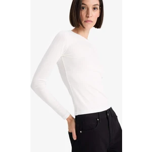 Slim Fit Dar Kesim Basic Düz Fitilli Kaşkorse Uzun Kollu Tişört E5767AX25AU