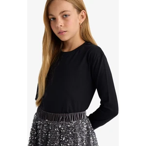 Kız Çocuk Bisiklet Yaka Basic Düz Uzun Kollu Okul Tişörtü U6810A625AU