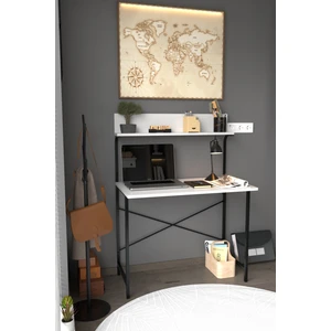 Parla Üstten Raflı Dekoratif Çalışma Masası 50X90 cm Beyaz