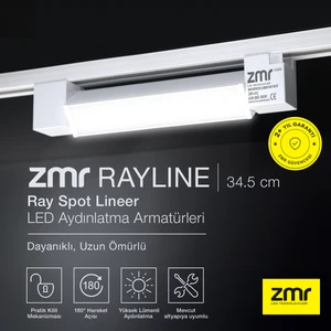 Zmr Rayline Opak Beyaz 20W 34.5 cm 4000K Crı 90 Pratik Kilit Mekanizması Ray Spot Lineer LED Aydınlatma