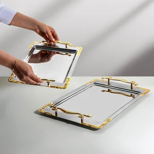 Lalezar 2'li Altın Saten Çelik Tepsi Seti