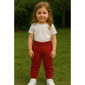 Kız Çocuk %100 Pamuk Beli ve Paçası Lastikli Eşofman Altı - Bordo (3-4 Yaş 8-9 Yaş)