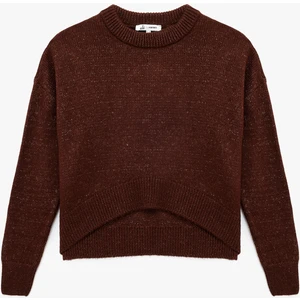 Uzun Kollu Bisiklet Yaka Asimetrik Kesim Triko Kazak