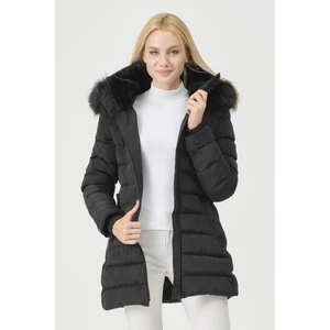 Kadın Kaban Kadın  Suni Kürklü Çıkabilir Kapüşonlu Şişme Kaban