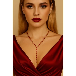 Kırmızı Kalp Taşlı Çelik Y Kolye