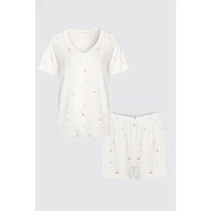 Kadın Kısa Kollu Viskon Kalp Desenli Şortlu Pijama Takımı